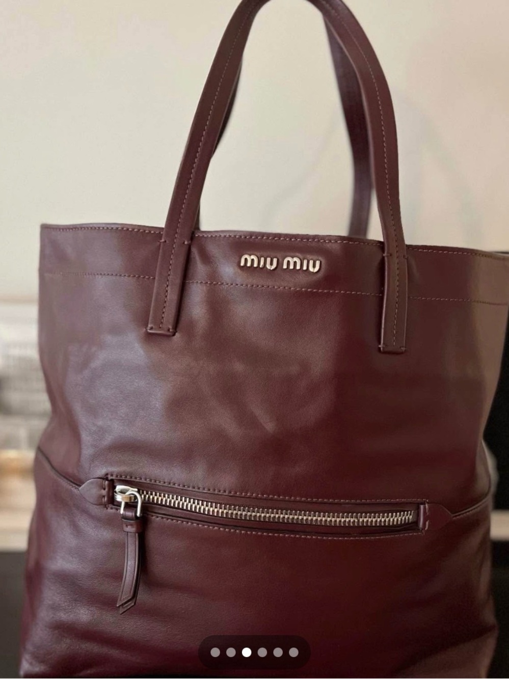 Miu Miu Burgundy Leather Zip-Front Tote